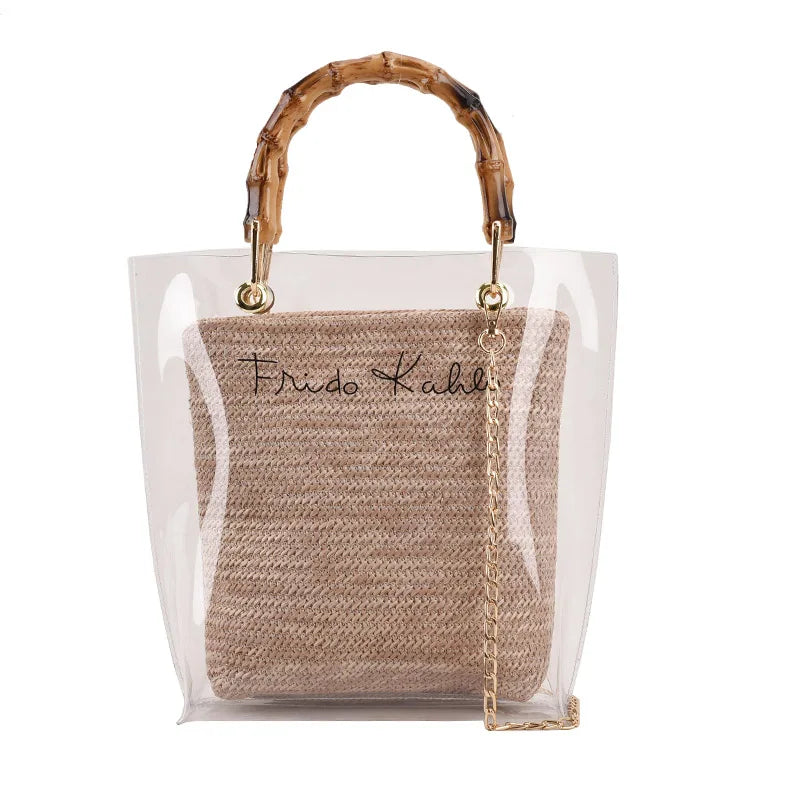 Large Capacity Women PVC Handbags High Quality Ladies Transparent Beach Tote Shoulder Messenger Bags Casual Chain Crossbody Bag