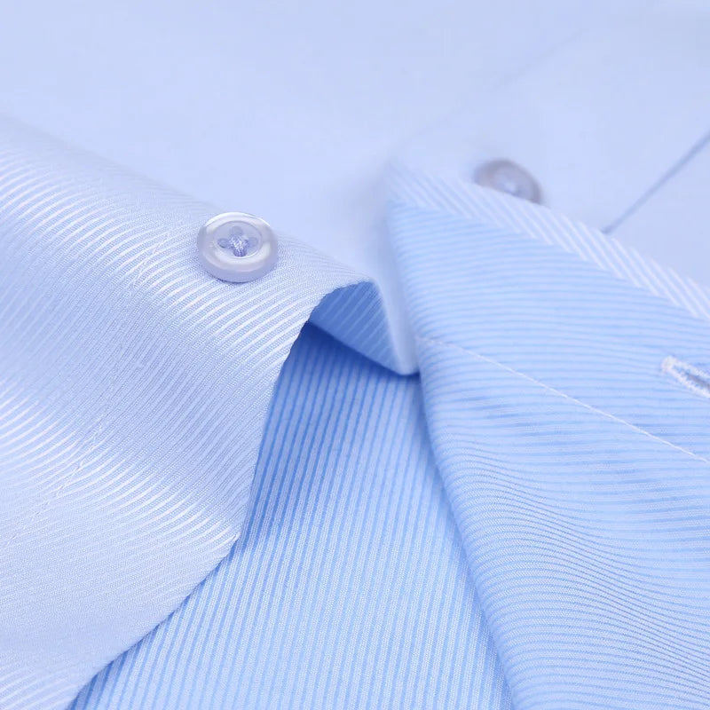 Men's Blue Long-sleeved Dress Shirts, Single-breasted Lapel Vertical Striped Shirt Men, White,Purple,Black,Pink,Yellow Optional
