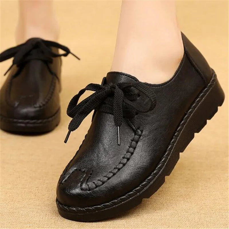 Classic Genuine Leather Women Shoes Round Toe Casual Comfortable Women's Wedge Shoes Spring Autumn Fashion Mother Shoes 10models