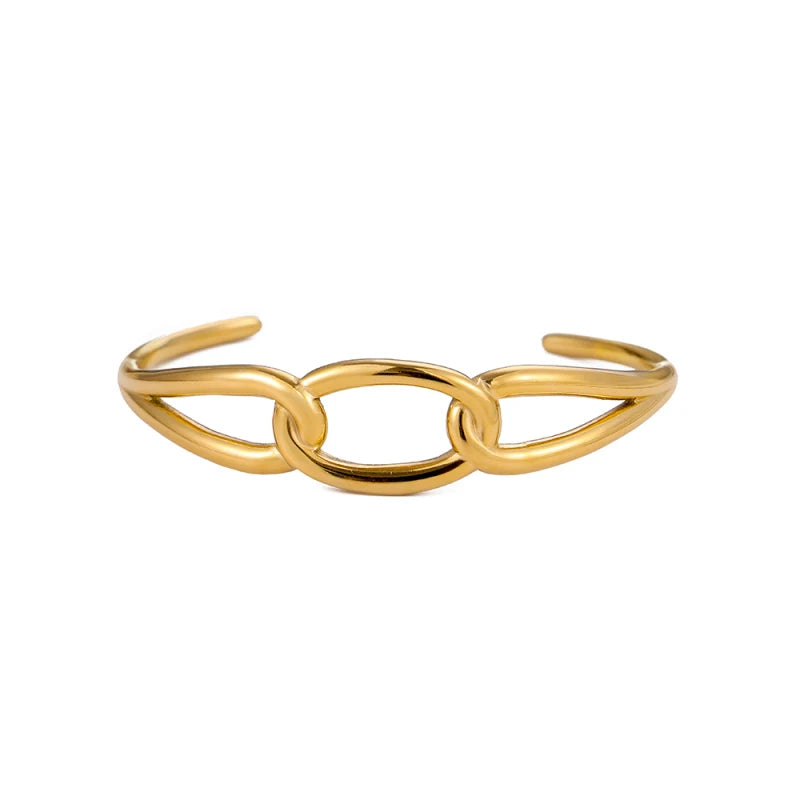Titanium - Steel Gold - Plated C - Shaped Open - Ended Bangle. A Unique, Irregularly Spliced And Niche Accessory For Women.
