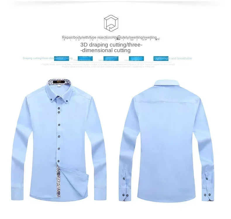 Men's Cotton Shirt Formal Business Collar Dress Shirts Long sleeve Spring Autumn Casual Wear Slim Fit Social Black Blue White