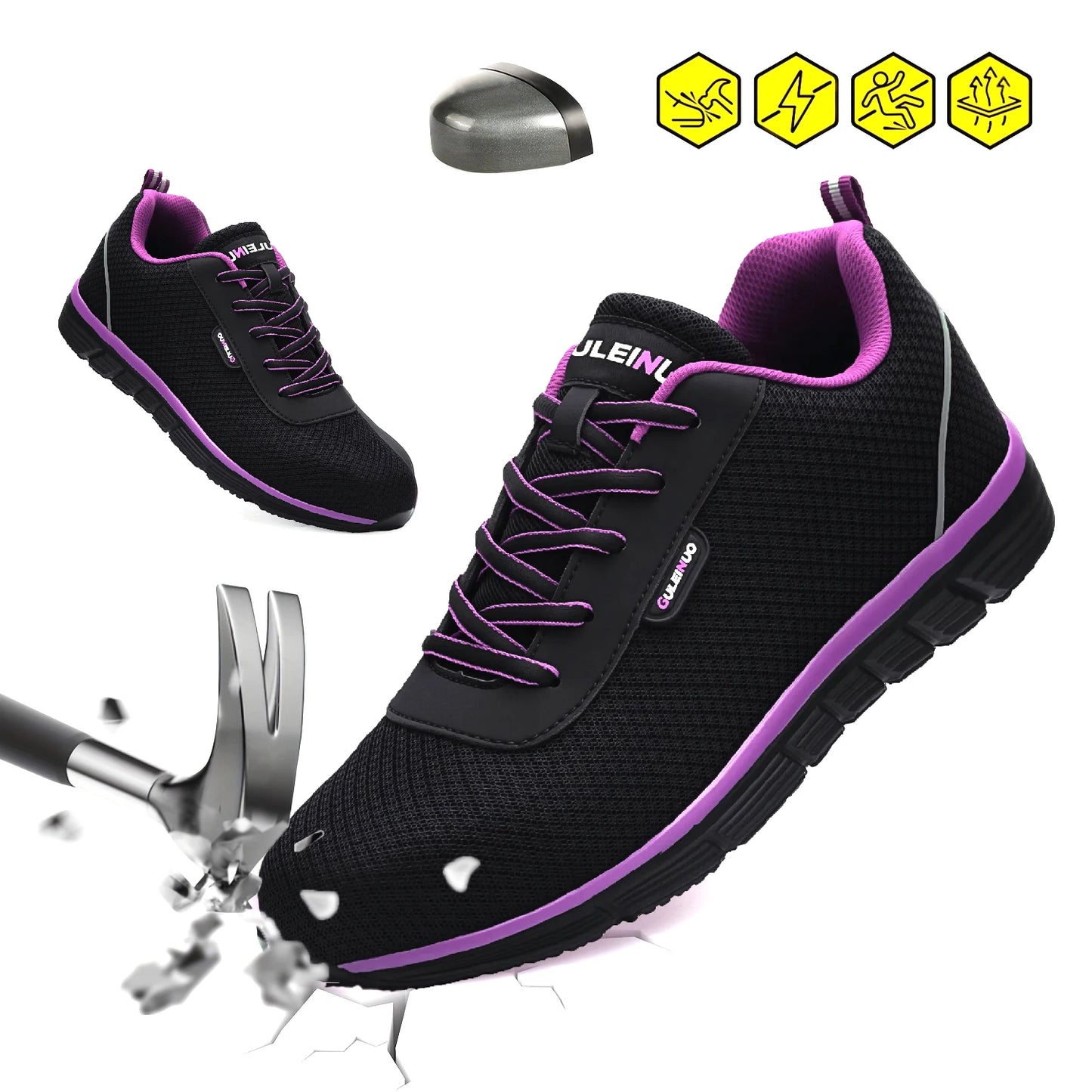 Women's Safety Work Shoes Steel Toe Shoe Lightweight Breathable Anti-smashing SRC Non-slip Sneaker Shoes