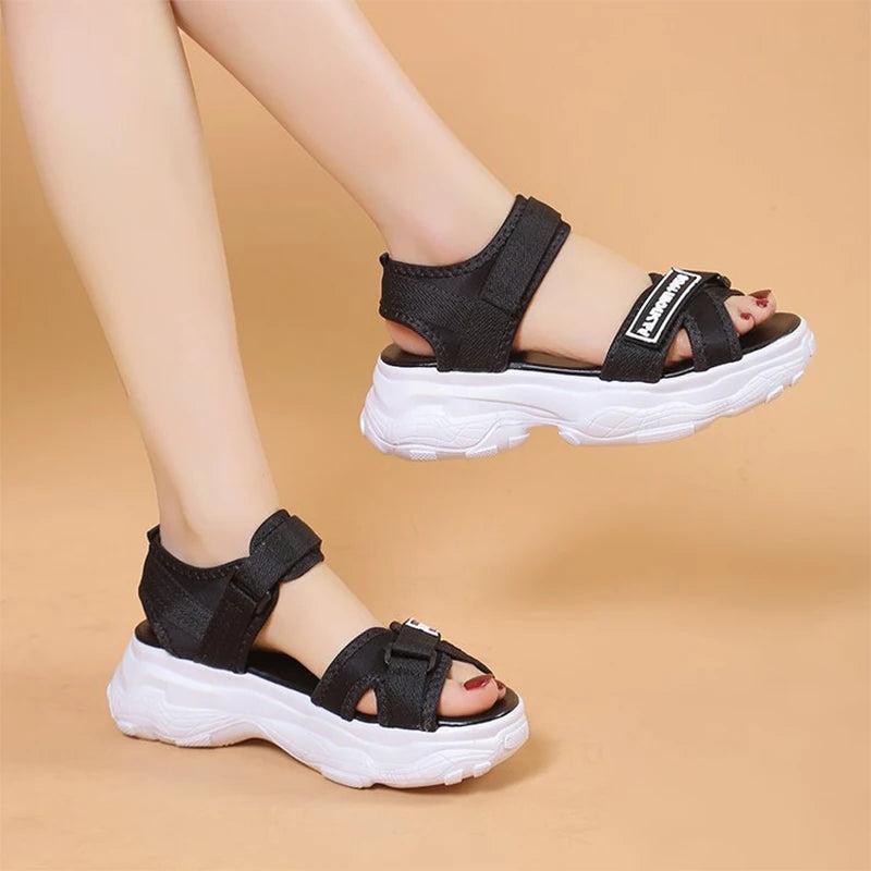 Sports Sandals For Women 2025 Summer New Flat Student Korean Thick-soled Casual Beach Sandals