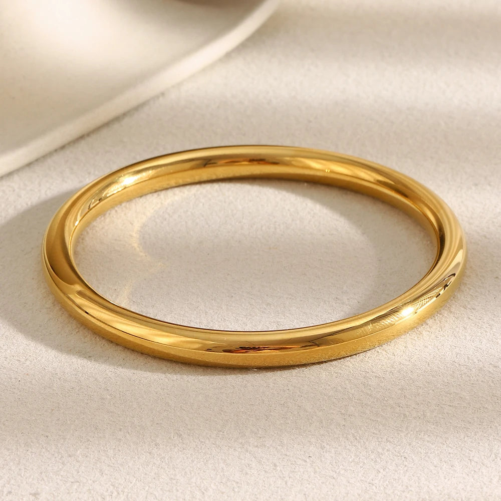 E.B.belle 18K Gold Plated Minimalist Style Hollow Round Bangle Woman's Wrist Bangles Stackable Jewelry