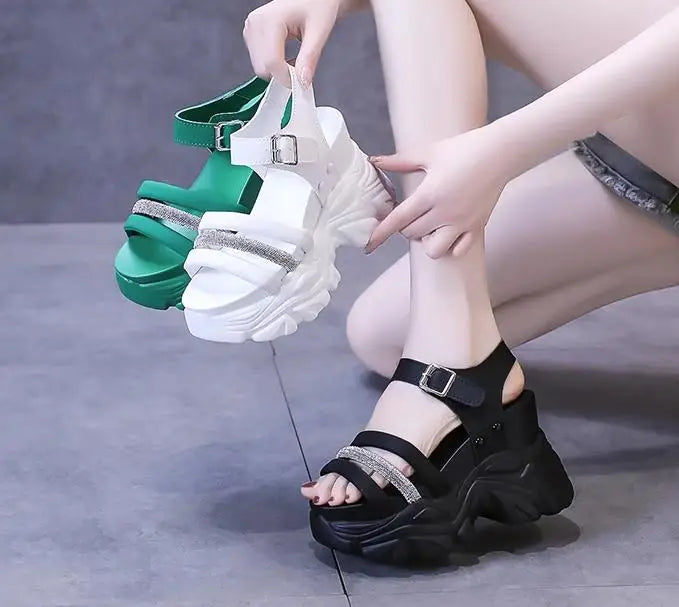 New Women Summer Wedge Sandals Transparent PVC Crystal Chunky Platform Shoes Woman Rainbow Thick Bottom Sandalias