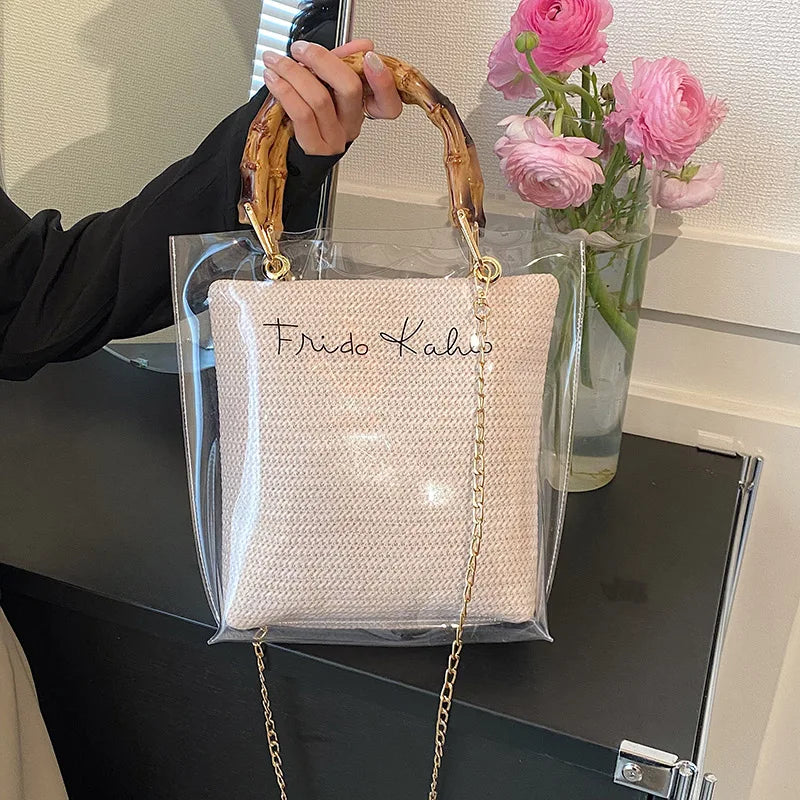 Large Capacity Women PVC Handbags High Quality Ladies Transparent Beach Tote Shoulder Messenger Bags Casual Chain Crossbody Bag