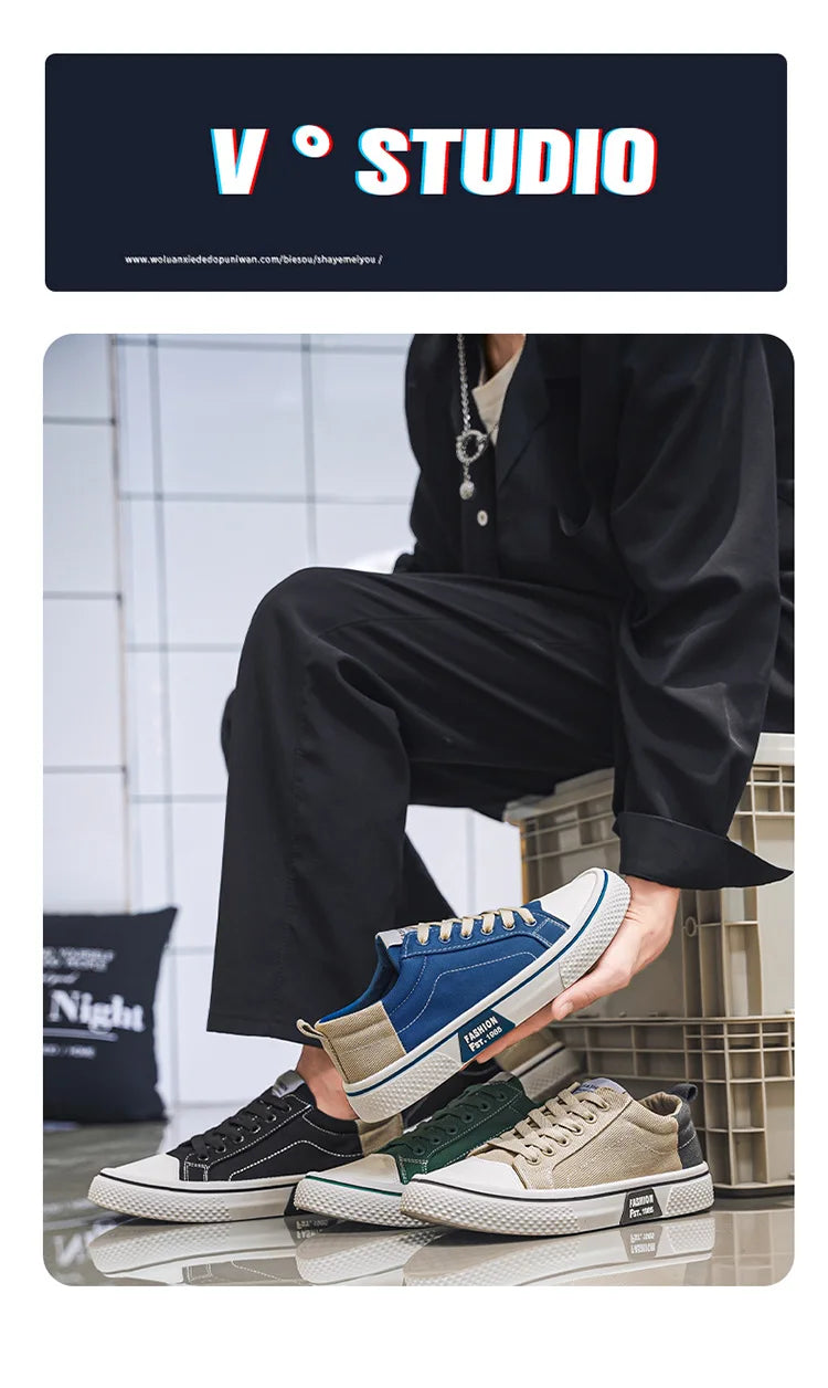 Mens Breathable Canvas Skate Shoes Soft Sole Casual Sneakers Trendy Versatile Lightweight Non-Slip Slip-On Sports Footwear 37-48