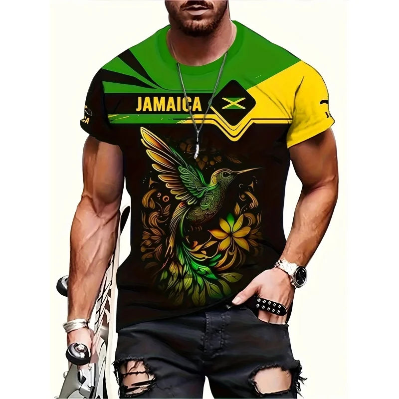 Jamaica Flag Map Graphic T-Shirt For Men Funny Jamaican 3D Printed T Shirts Summer Breathable O-Neck Tops Short Sleeve Tees