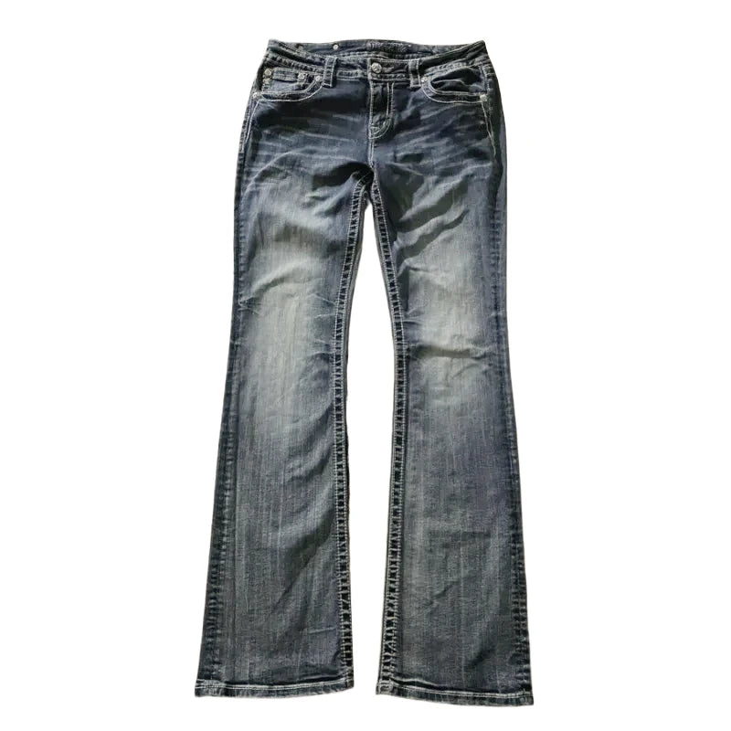90s Vintage Jeans Female Y2K New Blue Jeans Embroidered Wing Pocket Hip Hop Harajuku Gothic Wide Pants Streetwear Woman Trousers