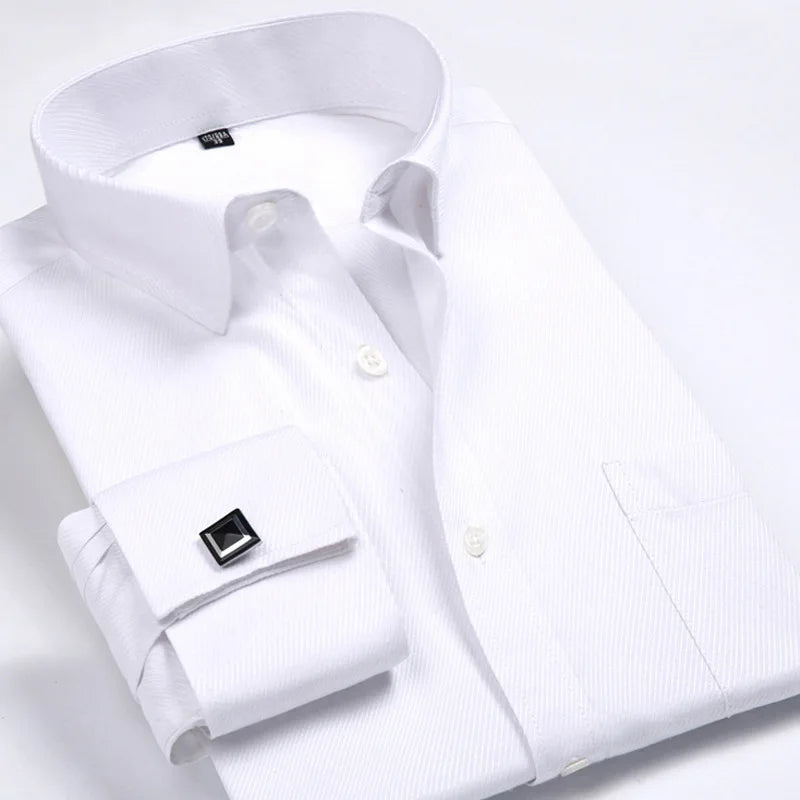 Men's Blue Long-sleeved Dress Shirts, Single-breasted Lapel Vertical Striped Shirt Men, White,Purple,Black,Pink,Yellow Optional