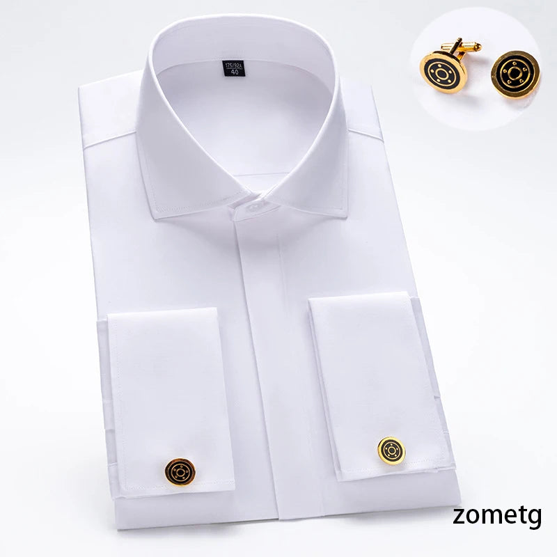 French Cuff Shirts Men's Dress Shirt Jannydaystore Formal Mens Top wear Wear ali Business Shirts zometg dress shirt