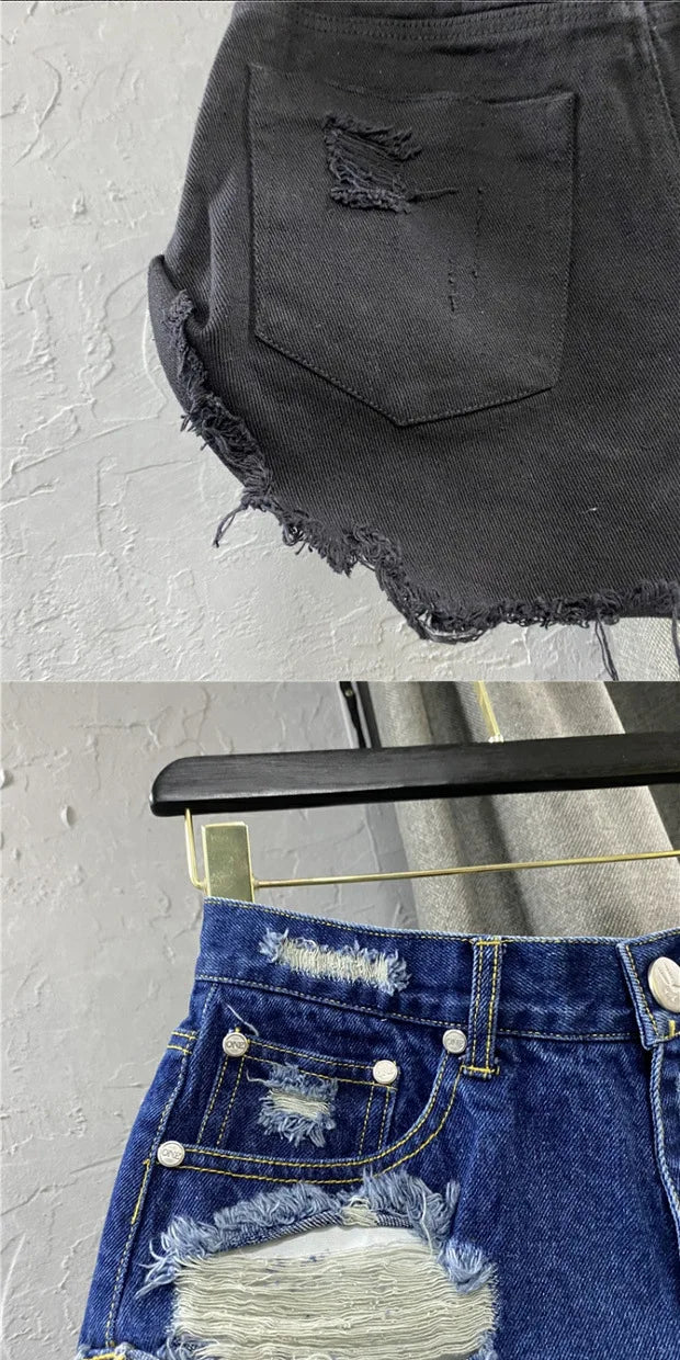 Sexy Low-waisted Denim Shorts New Summer Hole A Wide-leg Pants Ripped Jeans For Women