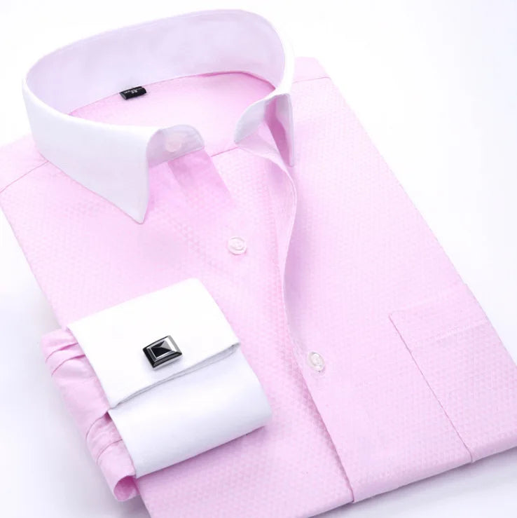 Men's Blue Long-sleeved Dress Shirts, Single-breasted Lapel Vertical Striped Shirt Men, White,Purple,Black,Pink,Yellow Optional
