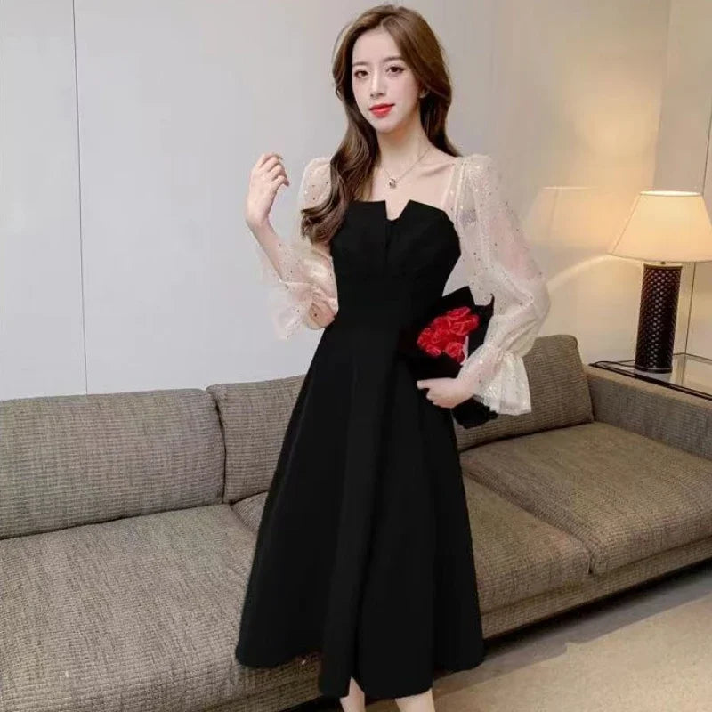 Red Dresses For Women Party Korean Style Elegant Luxury Elastic On Sales Full High Quality Prom Evening Woman Long Sleeve Dress