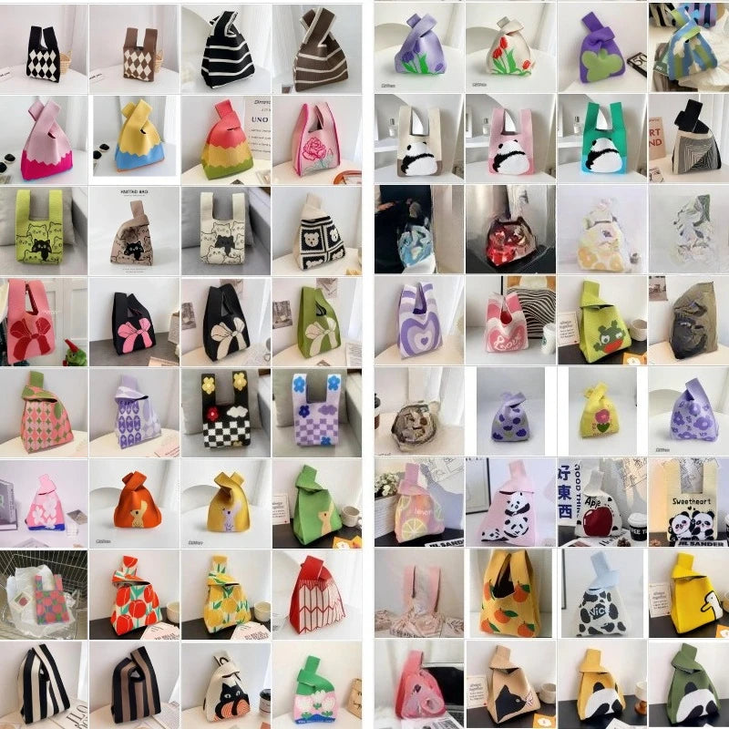 Women'S Knot Wrist Tote Bags Handmade Knitted Bag Portable Mini Striped Bucket Phone Bags Large Capacity Spring Summer Handbags