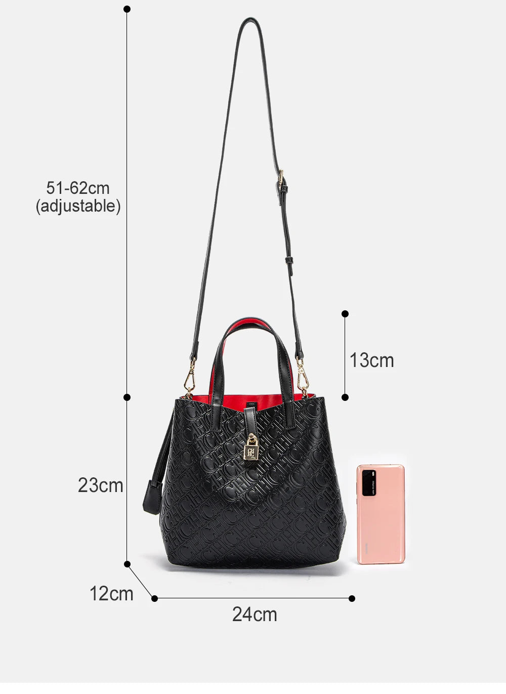 Women's Shoulder Bag New Black Embossed Handbag Dual Use Commuter Wallet