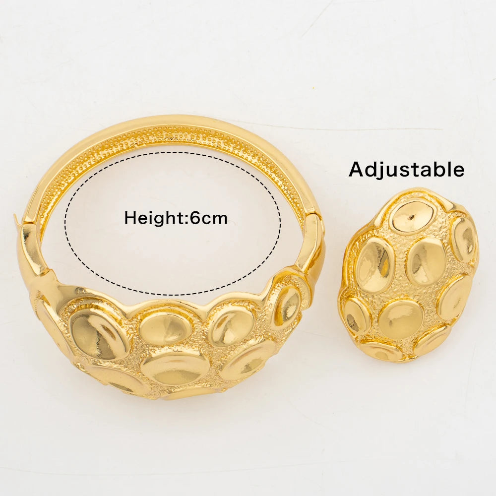 4Set Luxury Bangle Ring For Women Dubai Gold Color Bracelet France Jewelry Set Arabic African Adjustable Ring Party Wedding Gift