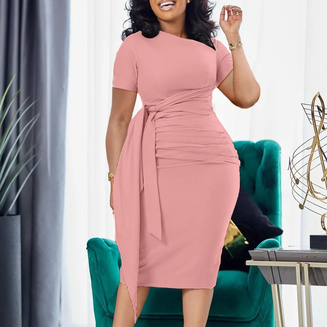 White Dress Women Sexy Bodycon Dresses Round Neck Sleeveless Slim Sheath Pleated High Waist Hip Wrap Elegant Mid Length Vestidos