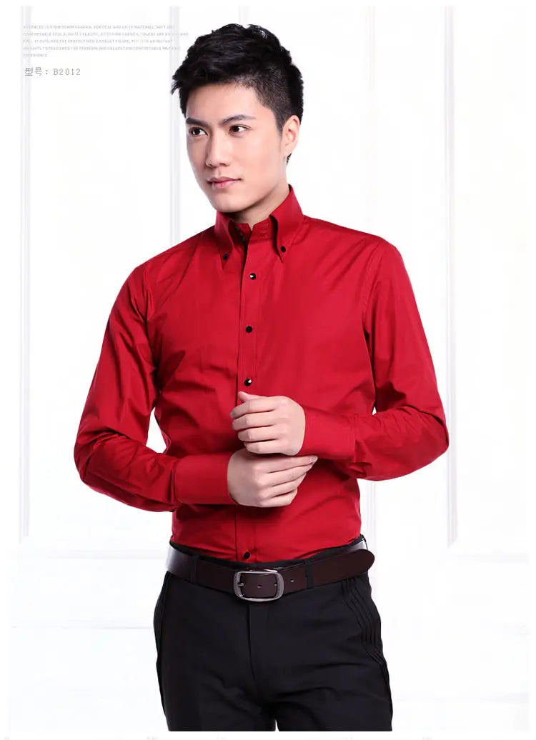 Men's Dress Shirt Button-down Collared Long Sleeve Formal Business Casual Shirt Korean Fashion Slim Fit Designer Shirts White
