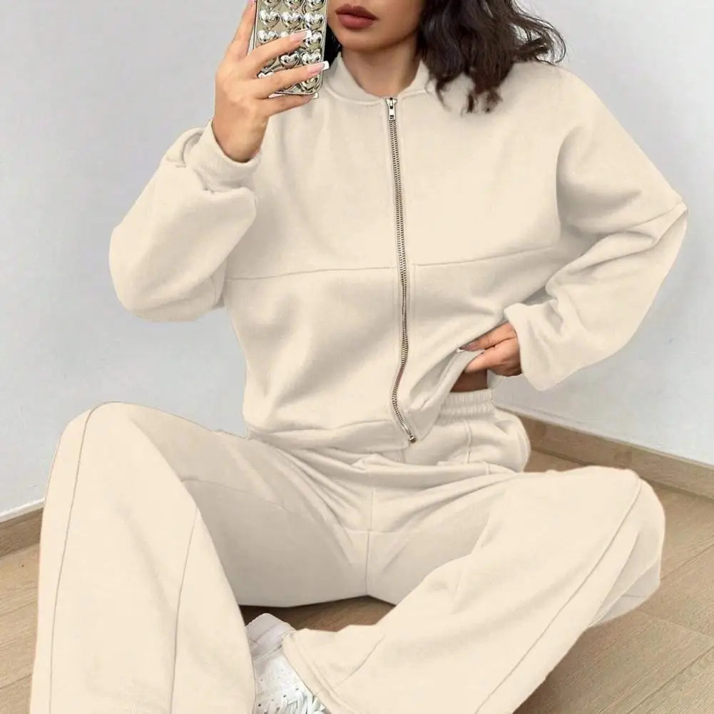Women's 2 Piece Outfits Fall Casual Zip Up Tracksuit Long Sleeve Sweatshirt And Wide Leg Sweatpant Lounge Set Женский костюм