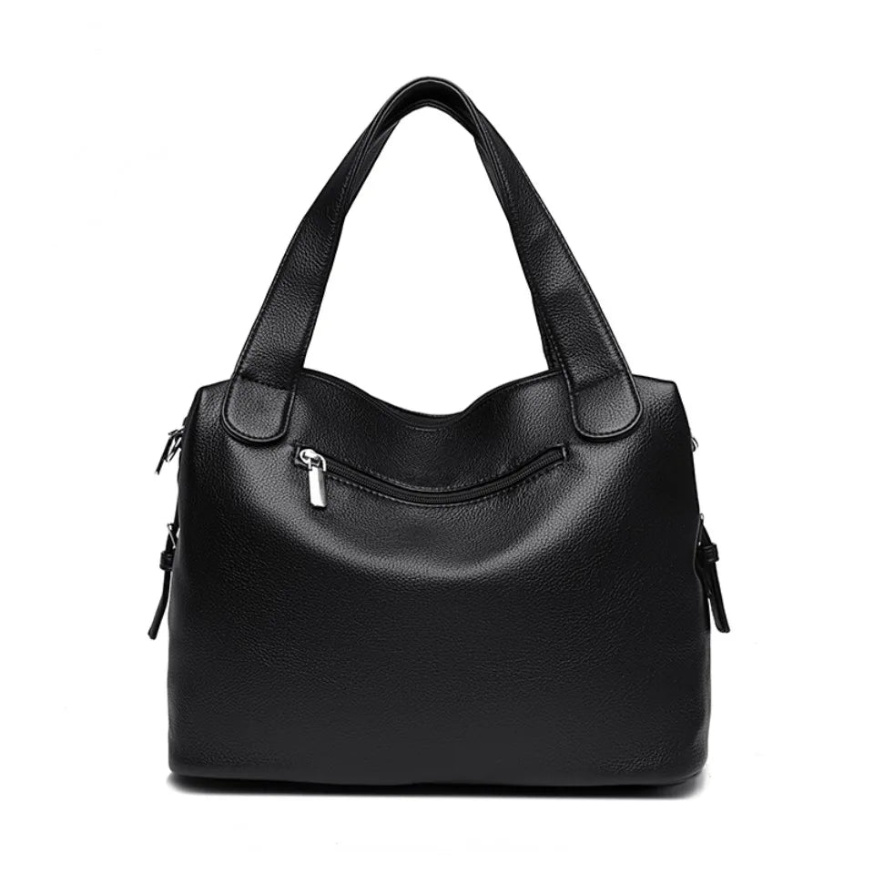 Women's Casual Tote Soft Leather Handbag Luxury Designer Shoulder Crossbody Hand Bag Ladies Shopping Sac Front Double Zipper