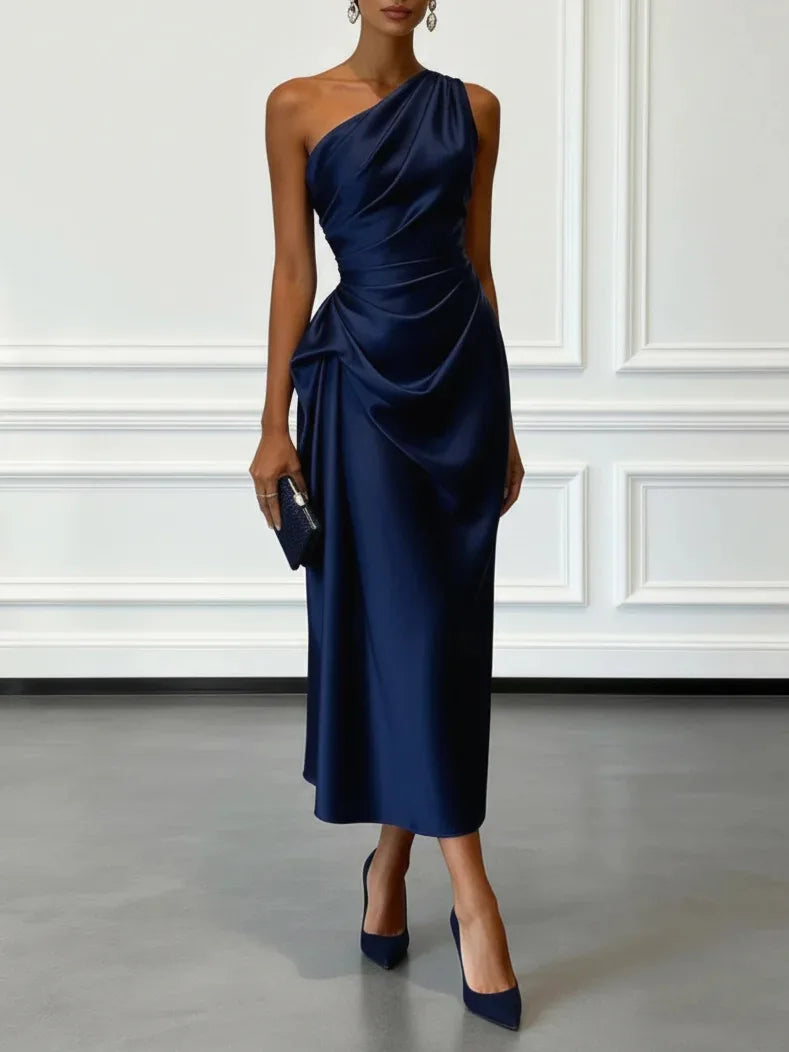 Fashion Sexy Dress Summer New High-end Satin Pleated Waist Sleeveless Banquet Evening Dresses For Women Robe Femal Vestidos 2026