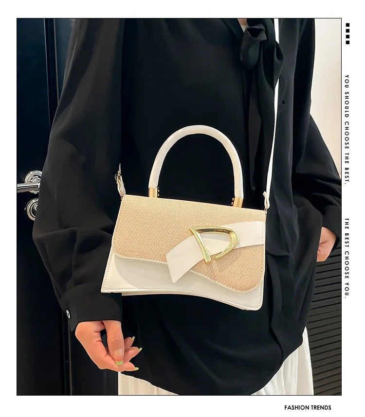 Women's Bags, Hand-held Spliced Contrasting Crossbody Bag, Fashion and Versatile Simple Casual Single Shoulder Small Square Bag