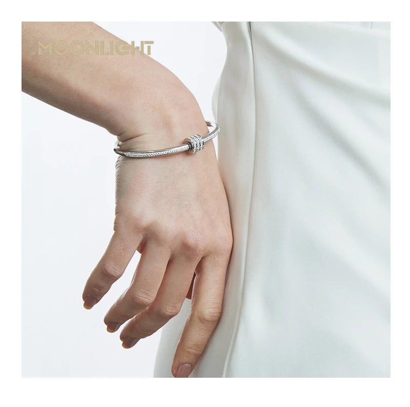 MOONLIGHT Classic Stainless Steel Zircon Bangle For Women Circular Screw Bracelet Female Jewelry Gifts Fashion Accessories