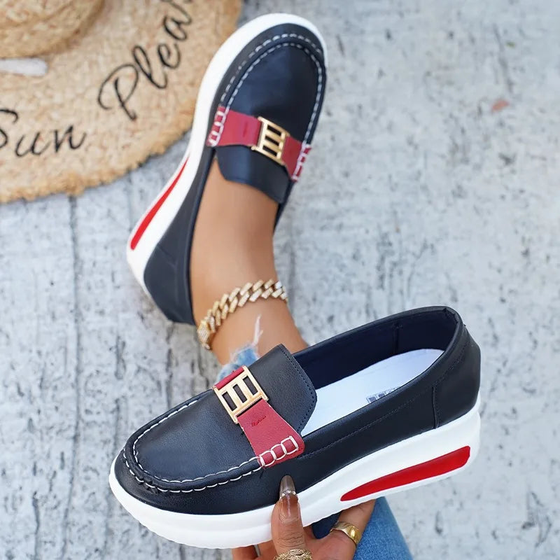 2026 New Women Vulcanized Shoes Round Toe Sneakers Outdoor Female Casual Shoes Platform Walking Women Shoes Slip-on Flat Shoe
