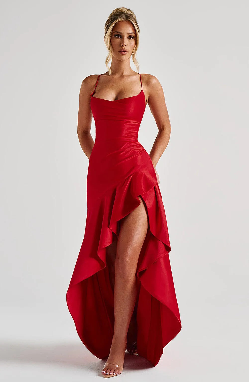 Summer Dresses For Woman Sexy Vestidos Slim Backless Elegant Evening Dress Slit Solid Color Spaghetti Strap Leace-up Temperament