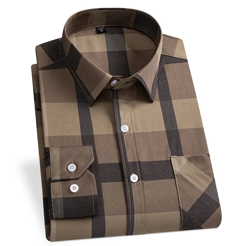 Men's Dress Shirts Spring Autumn Latest Hot Sale Non-iron Anti-wrinkle Business Casual Print Thin Plaid Slim Fit chemise homme