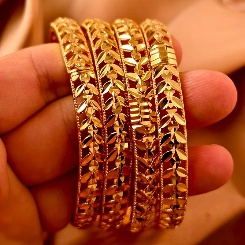 Dubai Gold Plated 24K Bangles for Women Jewelry Exaggerated Style Bracelets Banquet Party Bijoux Nigeria Wedding