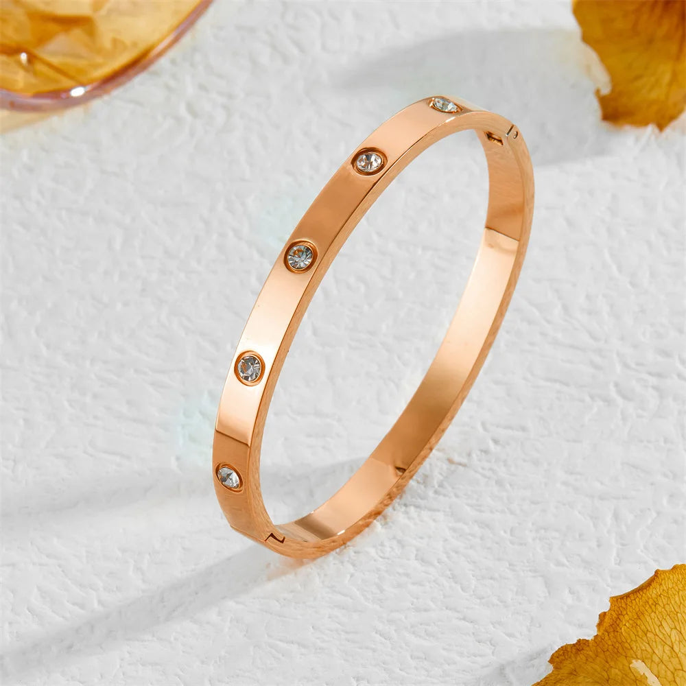 Silver Color Bangles Bracelet for Women Girls Titanium Steel 18K Gold Plated Waterproof Jewelry Luxury Sparkling Zircon Bangles