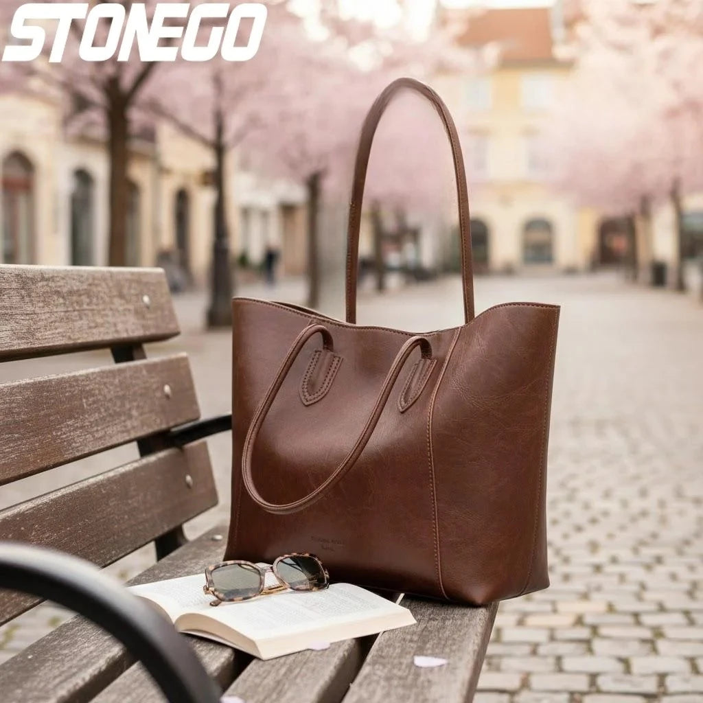 Large Tote Bag for Women Big Capacity Casual Commuting Bag Versatile Shoulder Bag Travel Shopping Use Retro Fashion Handbag