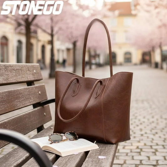 Large Tote Bag for Women Big Capacity Casual Commuting Bag Versatile Shoulder Bag Travel Shopping Use Retro Fashion Handbag