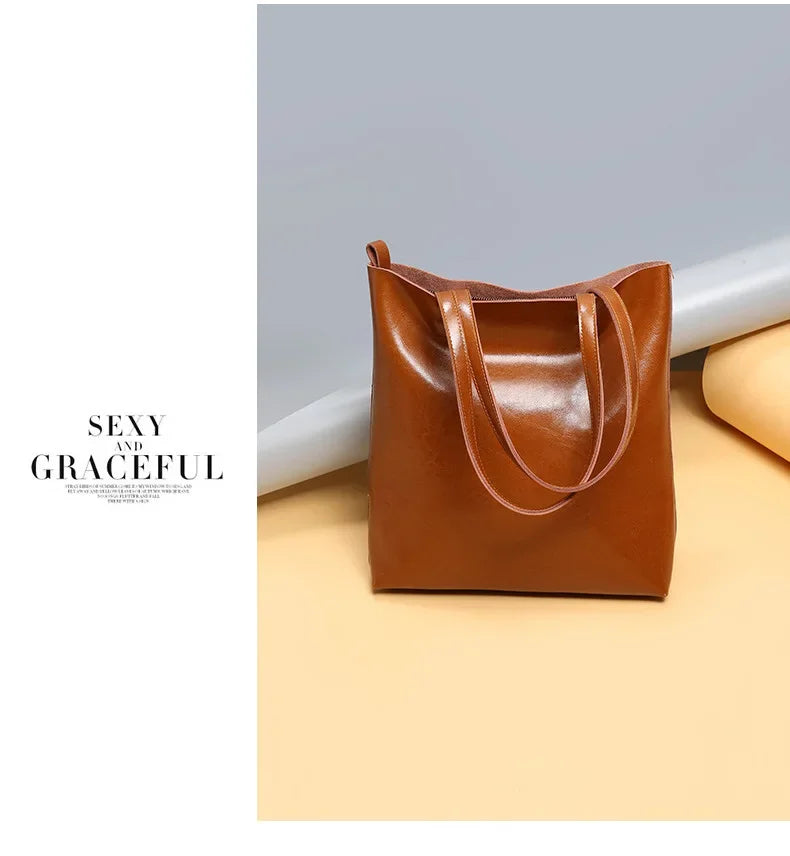 Real Leather Women's Handbag Fashion Top-handle Bags Ladies Tote Bag Minimalist Wallets Shoulder Tote Bag Portable Shopping Bag