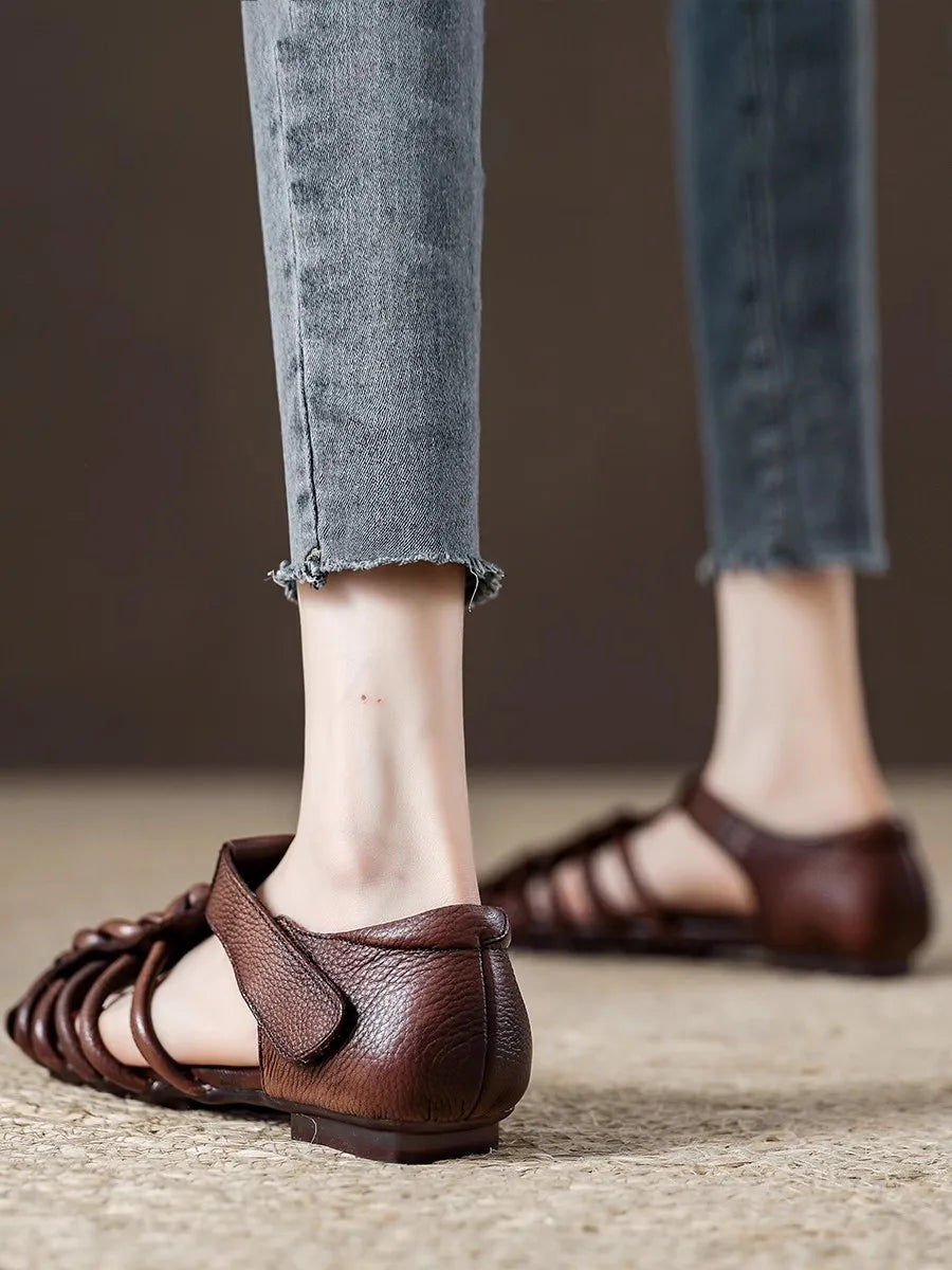 Genuine  Sandals Women Handmade Woven Literary Style Hollow Flat Roman Sandals Ladies Summer Shoes Sandalias
