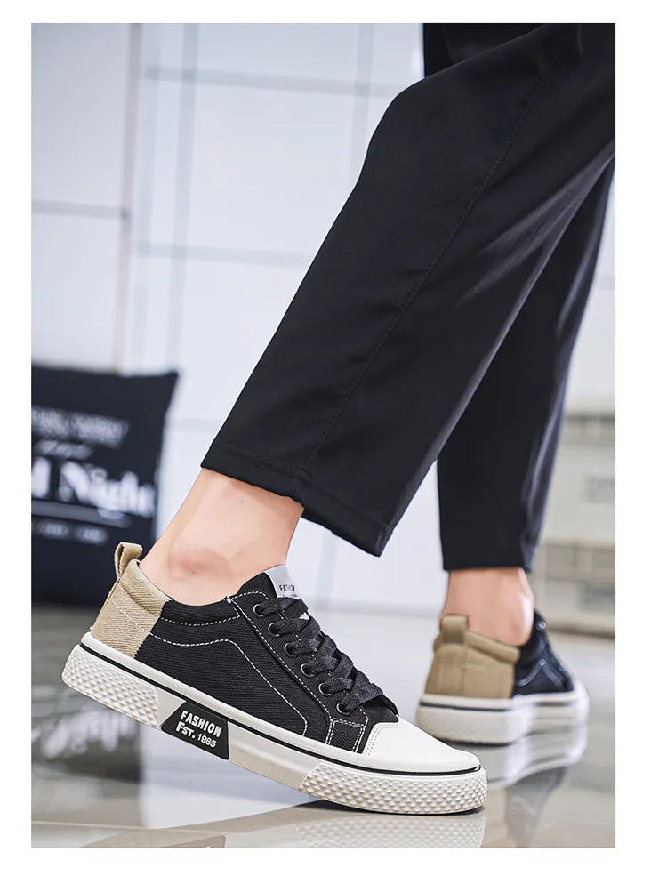 Mens Breathable Canvas Skate Shoes Soft Sole Casual Sneakers Trendy Versatile Lightweight Non-Slip Slip-On Sports Footwear 37-48