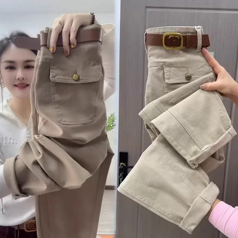 High Waist Thin Denim Jeans Women's plus Size Harem Straight Leg Casual Pants Spring 2025 Style Versatile High Waist Crop Jeans