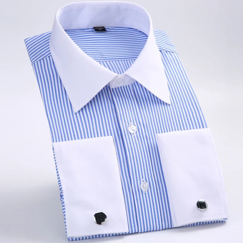 Men's Classic French Cuffs Solid Dress Shirt Formal Business Standard-fit Long Sleeve Office Work White Black Yellow Social Shir