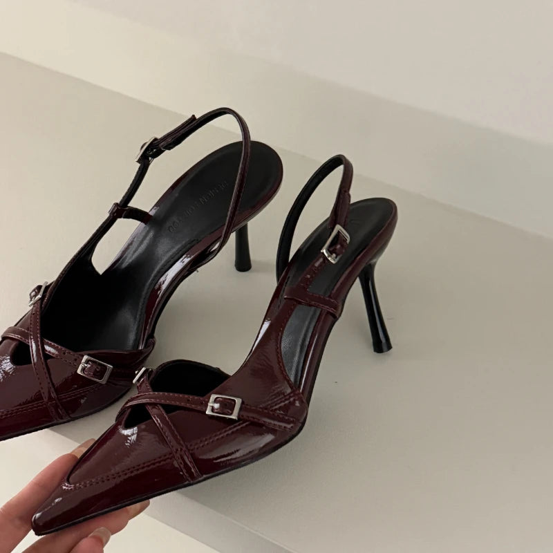 Ladies High Heels New Fashion Buckled Slingback Sandals 2025 Summer Sexy Pointed Toe Stiletto Heels Casual Party Dress Zapatos