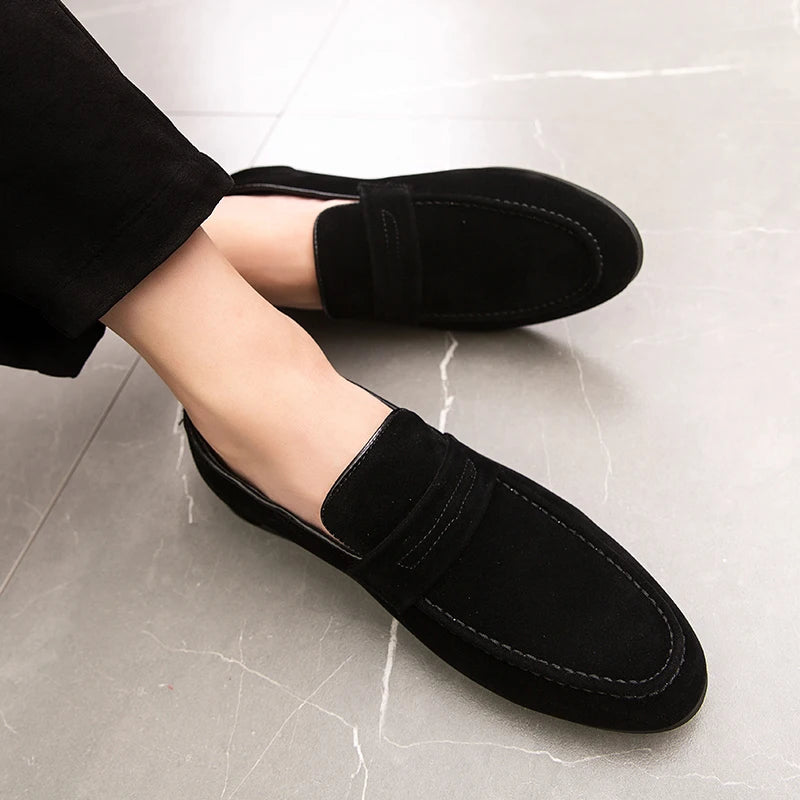 Men Dress Shoes Loafers Suede Pointed Toe Low Heel Fashion Business Casual Breathable Wedding Daily Dress Shoes Zapatos Hombre
