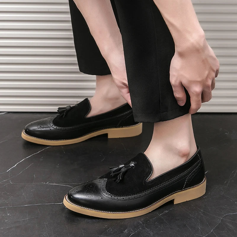 Men Business Dress Casual Fashion Elegant Formal ShoesSlip-on Evening Dress Loafers Party Tassel Leather Shoes Wedding Shoes