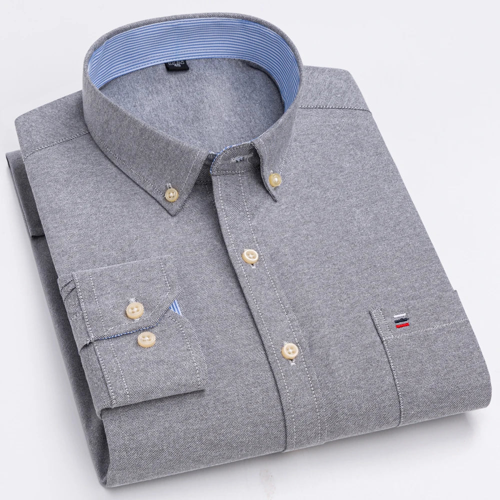 Men's Oxford Long Sleeve Shirt 100% Cotton Wrinkle Resistant & Breathable, Solid Plaid Striped Comfort Casual Button-down Shirts