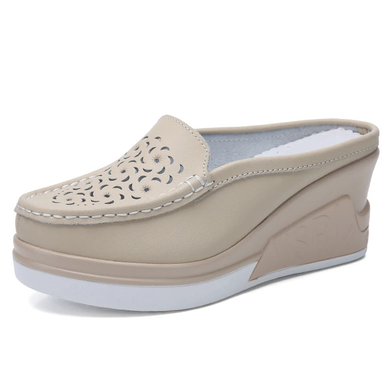 STRONGSHEN Women Slippers Casual Hollow Out Heel Wedge Thick Bottom Increase by 8cm Half Slippers Women's Non slip Fashion Shoes