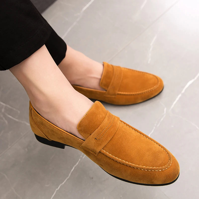 Men Dress Shoes Loafers Suede Pointed Toe Low Heel Fashion Business Casual Breathable Wedding Daily Dress Shoes Zapatos Hombre