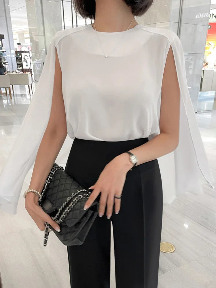 Women Blouse Summer Chiffon Loose Batwing Sleeve Office Ladies Cape Shirt Fashion Designed Tops New