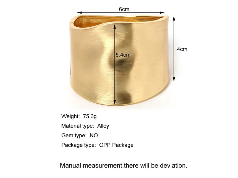 Wide Bangles Minimalist Asymmetric Alloy Matte Gold Color Bracelets Women Accessories Fashion Jewellery Engagement Party Gift