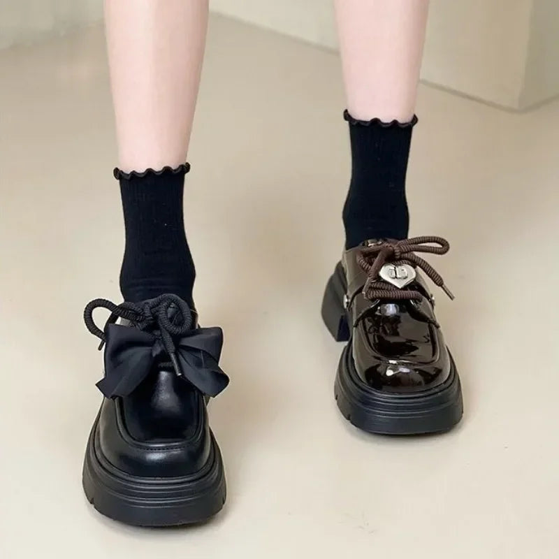 Shoes for Women Loafers Round Toe Block Heel Moccasins Woman Pumps Korean Style Chic Point With Discount Beau Today Young Casual