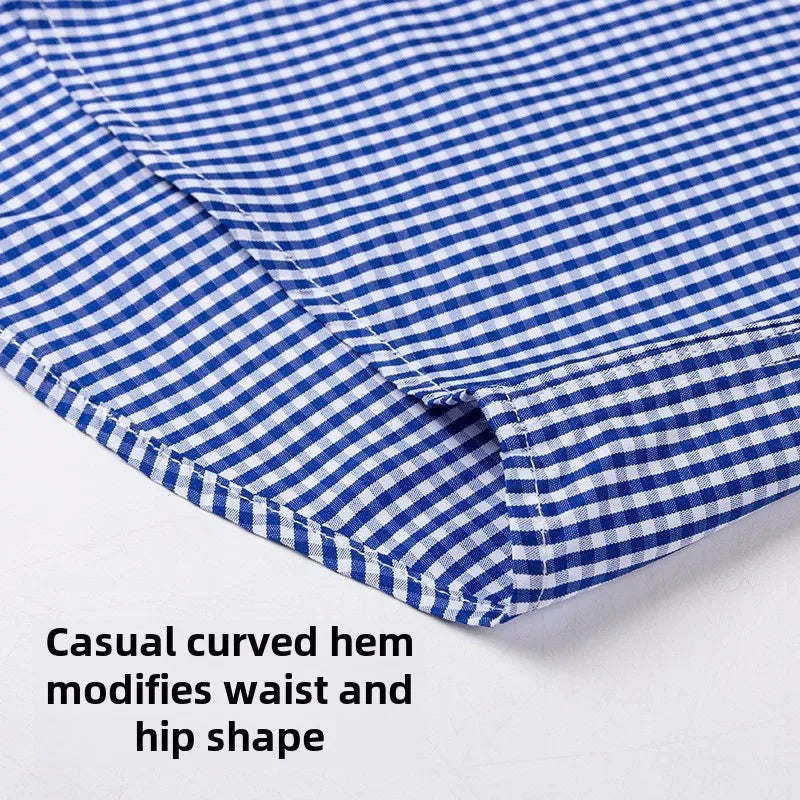 Thin Spring Summer 100% Cotton Shirts for Men Long Sleeve Checkered Dress Shirt Mens Blue Green  Men Clothing  Button Up Shirt